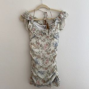 Ruched floral print dress